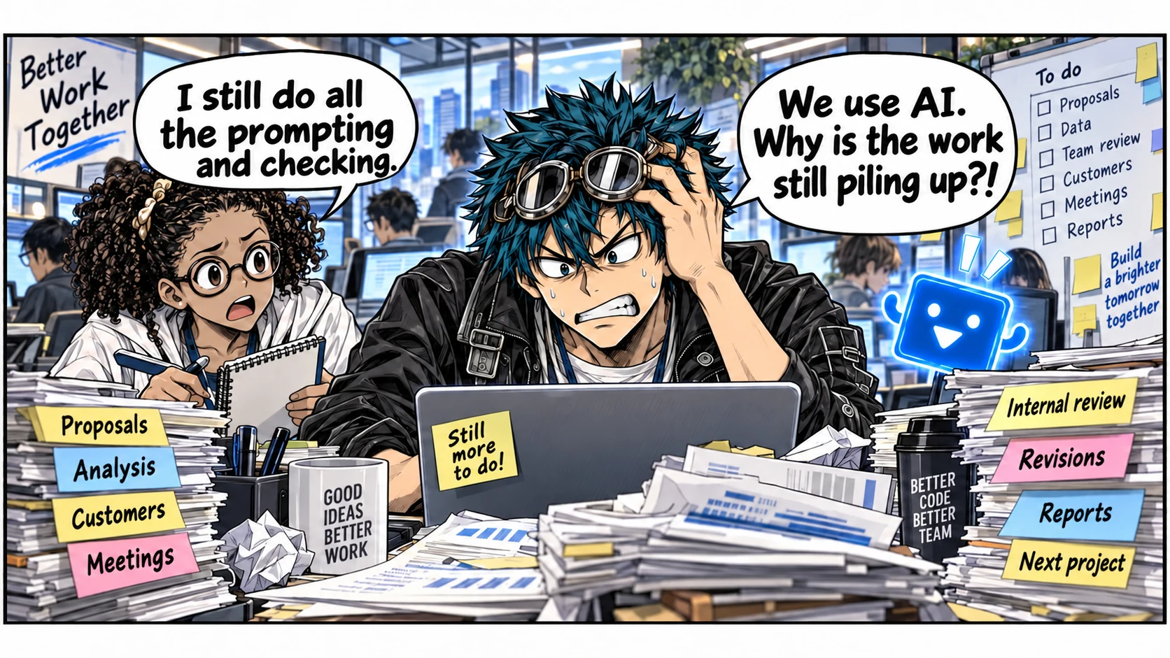 A team uses AI but still struggles with prompting and checking.