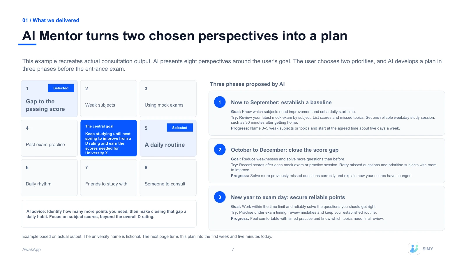 7: AI Mentor turns two chosen perspectives into a plan
